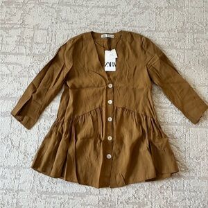 Zara Camel V-Neck Blouse